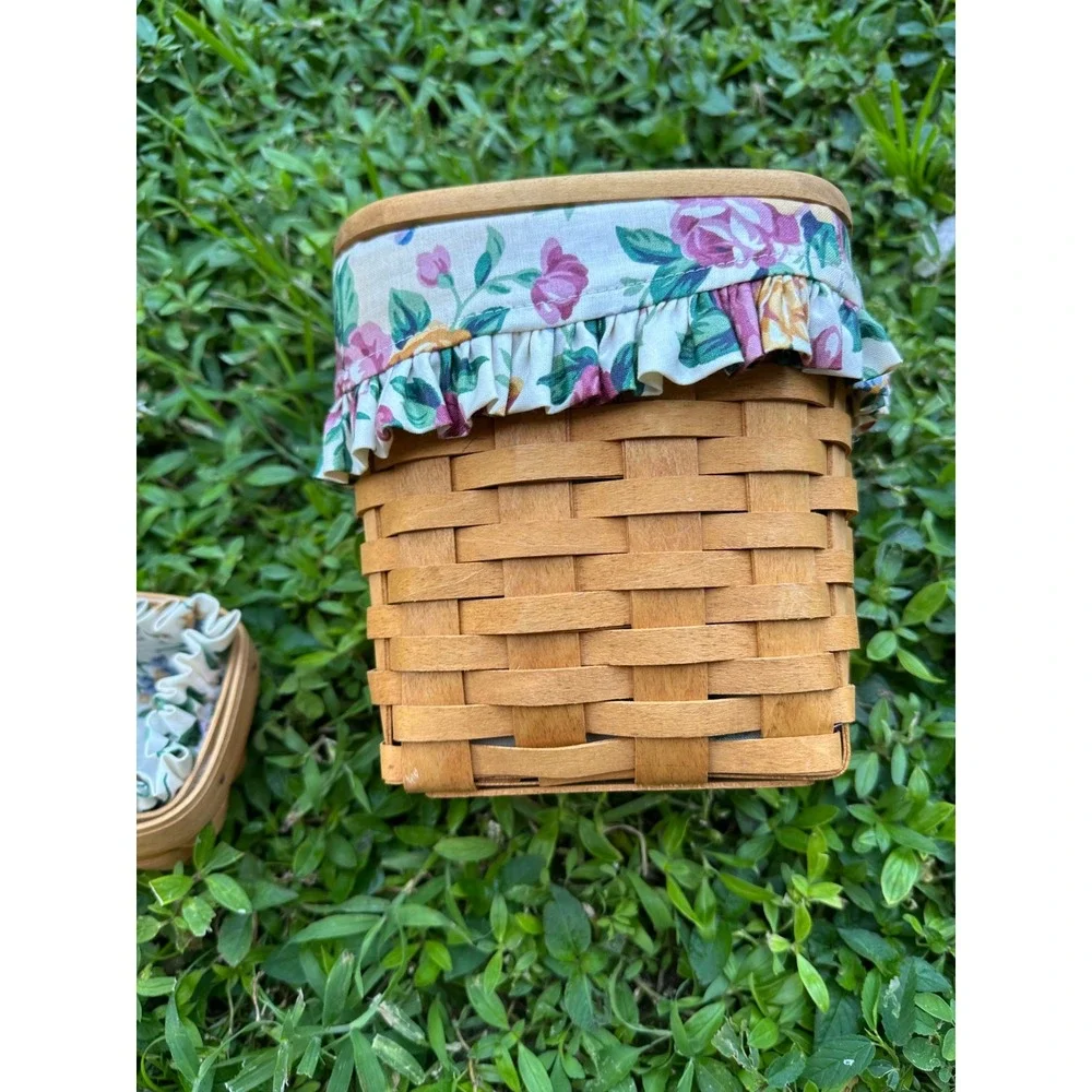 Longaberger Handwoven Basket Set Tissue Box Cover with Lid and Small Basket